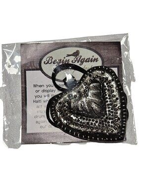 Heart Shaped Metal Pendant Necklace Black Cord Begin Again Reminder Jewelry